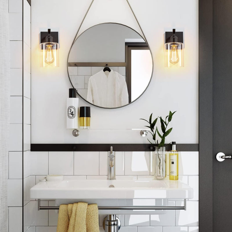 Wall Light Fixtures, Bathroom Vanity Light Fixtures, Metal Sconces Wall Lighting with Clear Glass, Farmhouse Sconce Wall for Bedroom Living Room Hallway - Puck's
