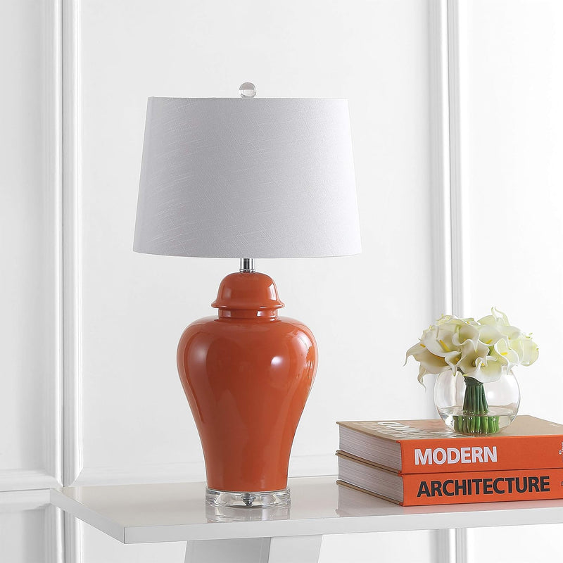 JYL4020B-SET2 Set of 2 Table Lamps Winnie 27" Ceramic Urn LED Table Lamp Contemporary Bedside Desk Nightstand Lamp for Bedroom Living Room Office College Bookcase, Orange - Puck's