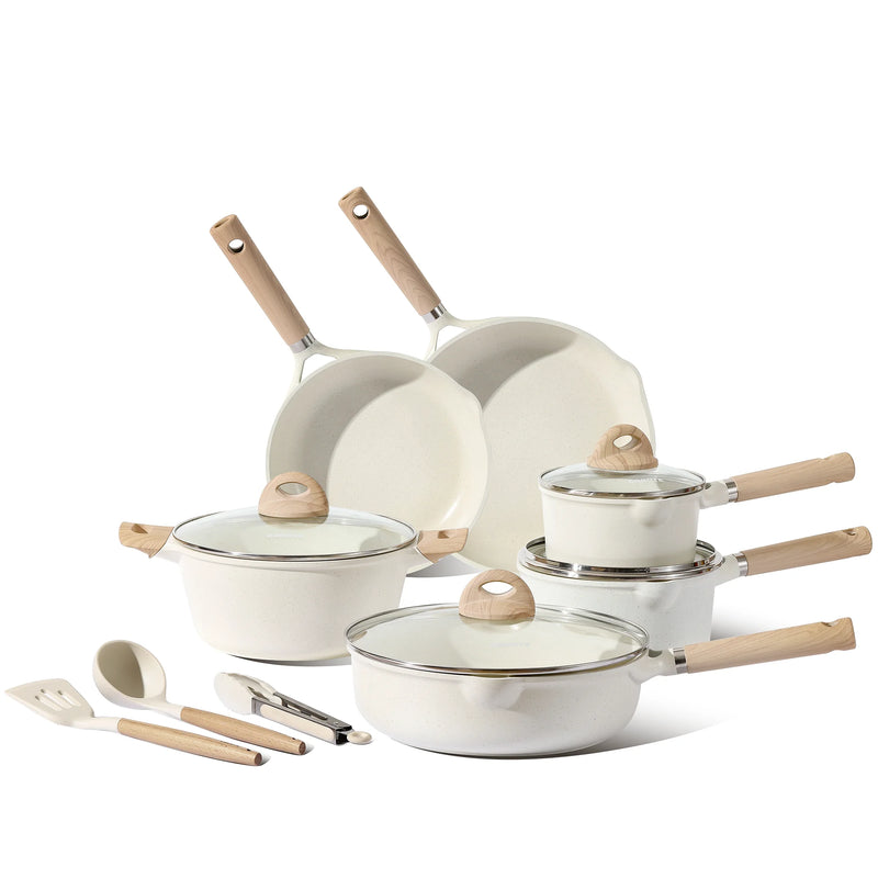 Nonstick Pots and Pans Set,13Pcs Induction Kitchen Cookware Sets White Granite - Puck's