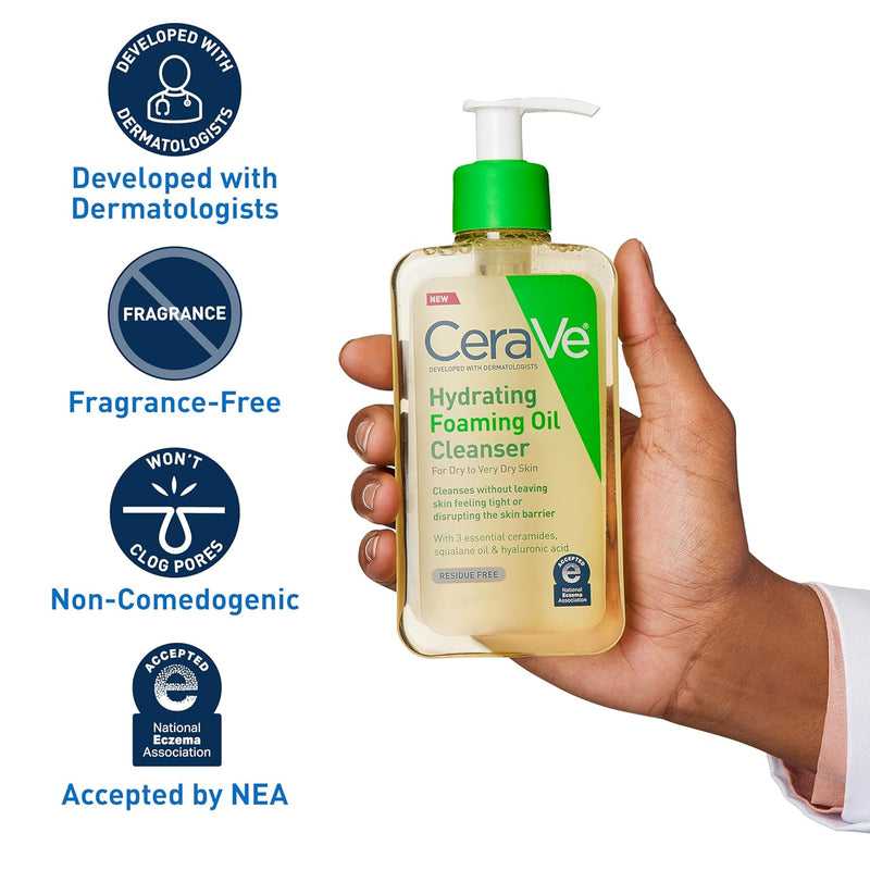 Hydrating Foaming Oil Cleanser, Moisturizing Oil Cleanser for Face & Body, Squalane Oil + Hyaluronic Acid + Ceramides, for Dry to Very Dry Skin, Fragrance Free & Residue Free, 19 FL Oz - Puck's
