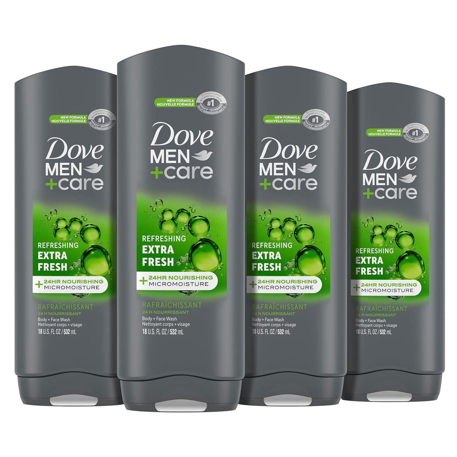 Dove Men+Care Body Wash Extra Fresh 4 Count for Men'S Skin Care Body Wash Effectively Washes Away Bacteria While Nourishing Your Skin 18 Oz - Puck's