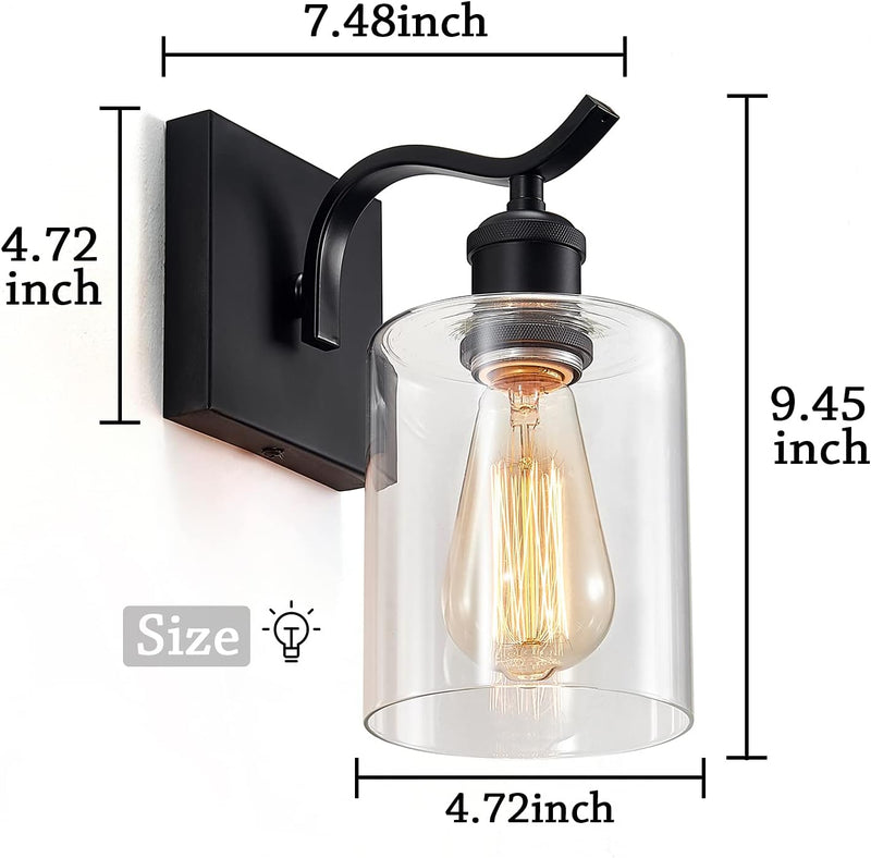 Wall Light Fixtures, Bathroom Vanity Light Fixtures, Metal Sconces Wall Lighting with Clear Glass, Farmhouse Sconce Wall for Bedroom Living Room Hallway - Puck's