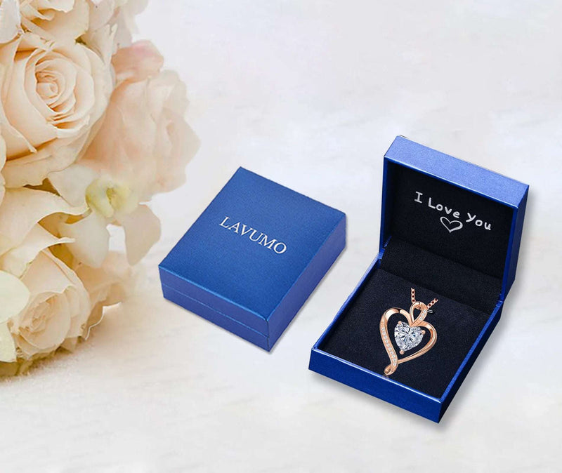 Heart Necklaces for Women 925 Sterling Silver Pendant Necklace Rose Gold White Gold/14K Gold Plated Love Necklace for Her Girlfriend Wife Valentines Day Birthday Women Jewelry Gifts 18"+2" - Puck's