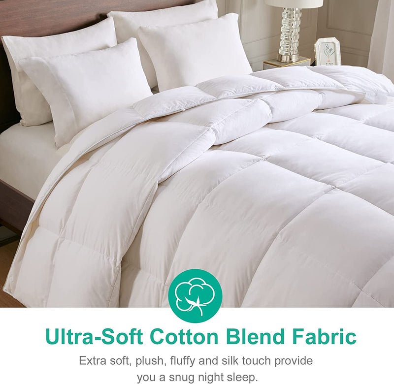 Lightweight down Feather Fibers Comforter Queen Size - Cooling Bed Comforter, Hotel Collection High Fill-Power Thin Duvet Insert for Warm Weather/Hot Sleepers, 90X90, White - Puck's