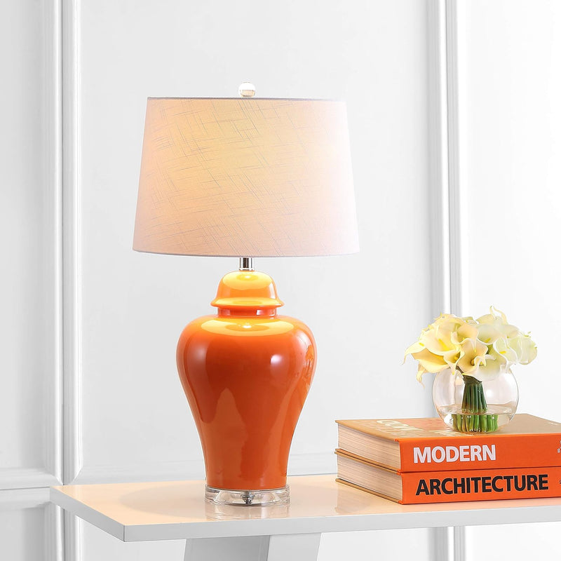 JYL4020B-SET2 Set of 2 Table Lamps Winnie 27" Ceramic Urn LED Table Lamp Contemporary Bedside Desk Nightstand Lamp for Bedroom Living Room Office College Bookcase, Orange - Puck's