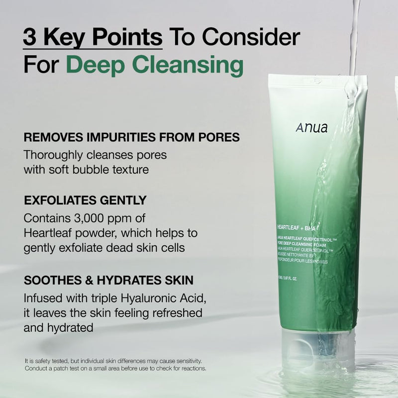 Heartleaf Quercetinol Pore Deep Cleansing Foam, Facial Cleanser, for Double Cleansing, BHA, Hyaluronic Acid, Glycerin, Face Wash, Blackhead Remover, Korean Skincare (150Ml/5.07 Fl.Oz.) - Puck's