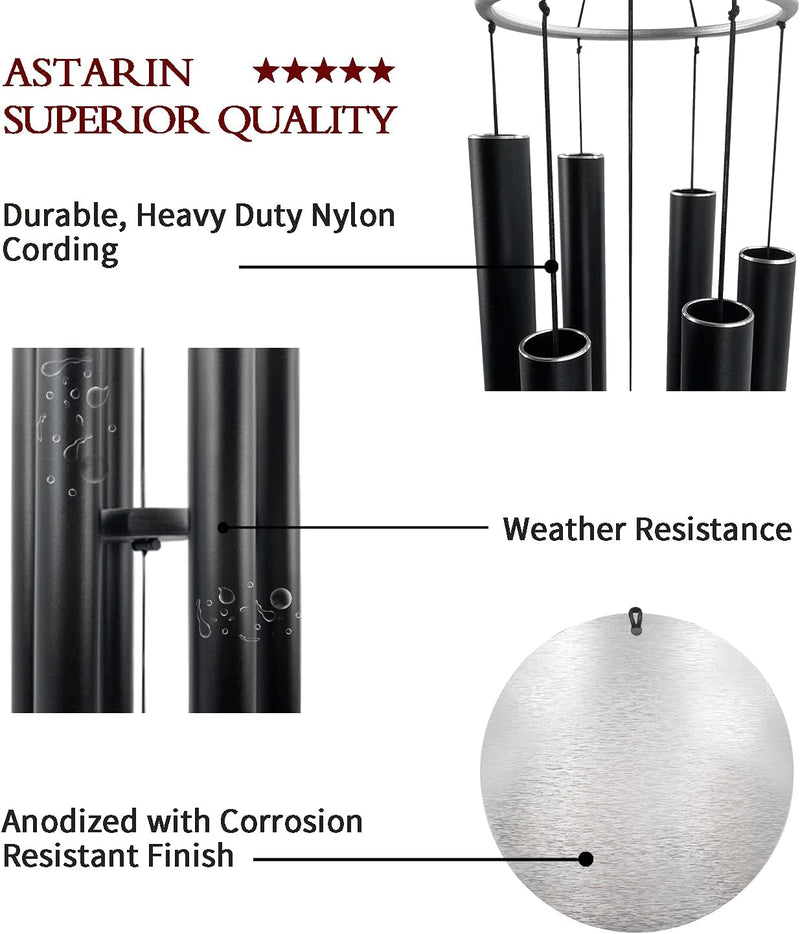 Outdoor Deep Tone,45Inch Sympathy Wind Chimes for outside with 6 Tubes Tuned Relaxing Melody,Memorial Wind Chimes Large for Mom,Garden Decor,Black - Puck's