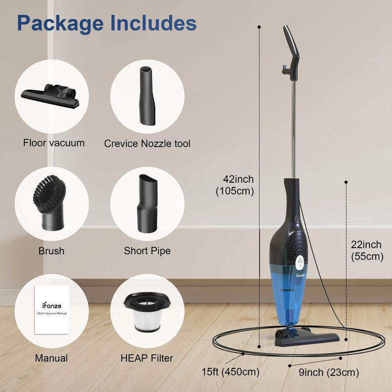 Corded Stick Vacuum Cleaners, 25Kpa Lightweight Handheld Multi-Surface 3-In-1 Small Vacuum Cleaners, 1000W Motor Household Vacuum for Home Hardwood Floor Carpet Car Pet Hair, Black, BR602