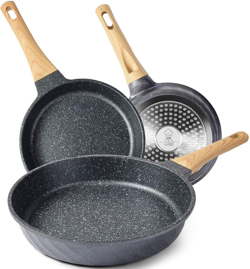 Frying Pans Nonstick, Induction Frying Pan Set Granite Skillet Pans for Cooking Omelette Pan Cookware Set with Heat-Resistant Handle, Christmas Gift for Women (8" &9.5" &11") - Puck's