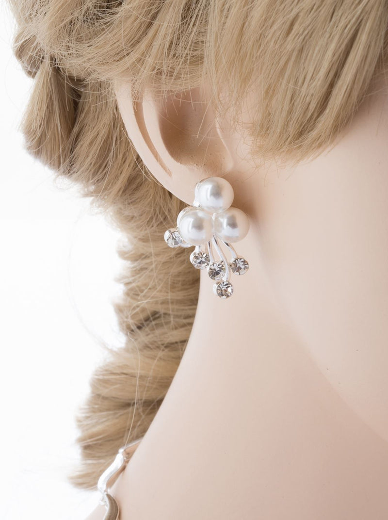 Bridal Wedding Jewelry Set Crystal Rhinestone Pearl Floral Vine Design Necklace - Puck's
