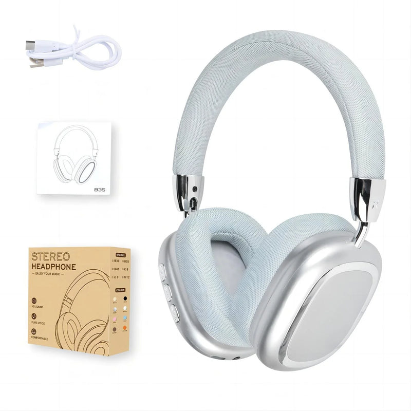 Wireless Headphones Bluetooth,Over Ear Headphones with Microphones for Ios/Android,Silver - Puck's