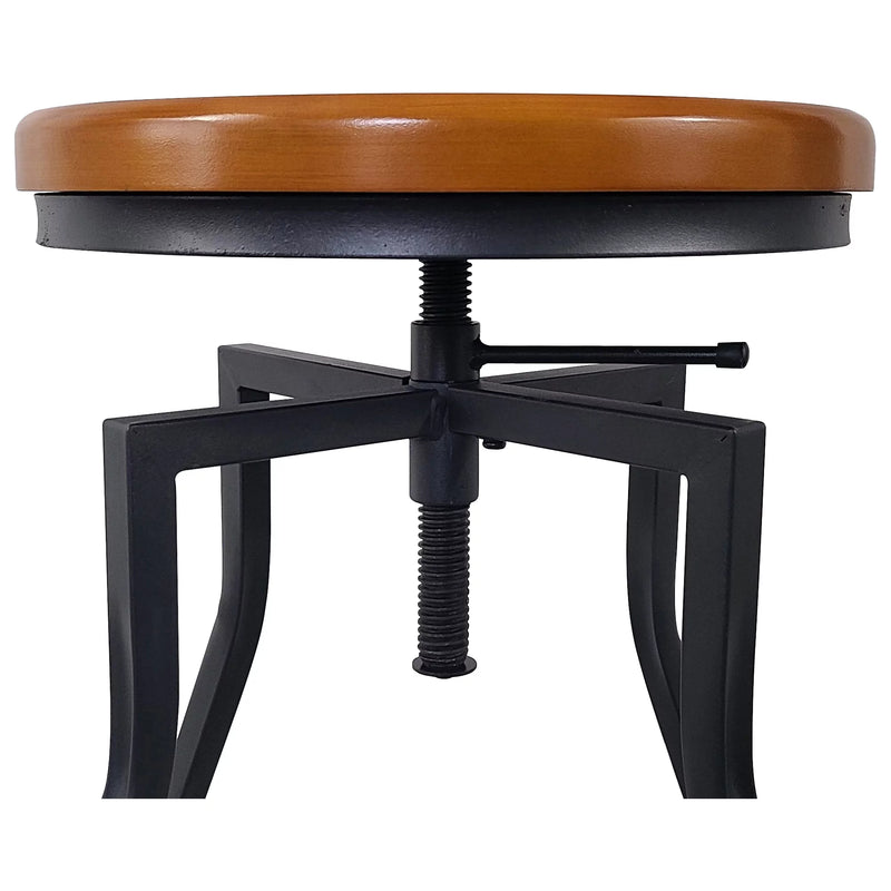 Industrial Adjustable Swivel Metal Kitchen Counter Stool with Wood Veneer Seat, Rustic Brown and Black, Set of 3 - Puck's