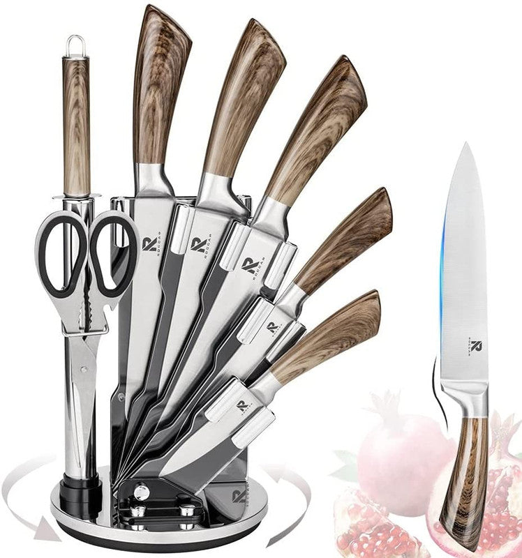 Kitchen Knife Block Set 8 Stainless Steel Knives with Wooden Color - Puck's