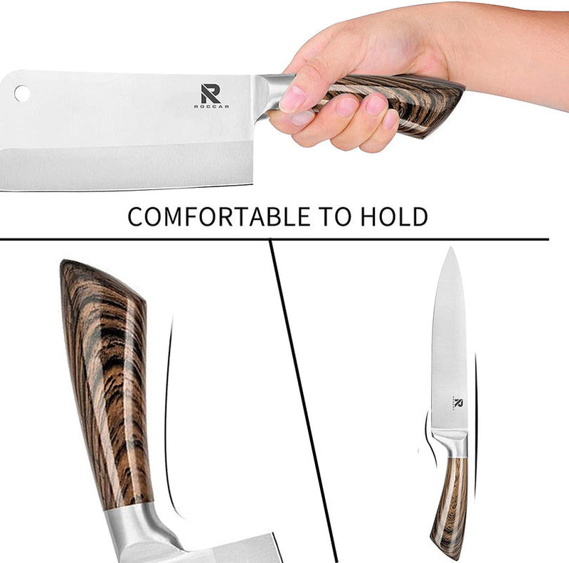 Kitchen Knife Block Set 8 Stainless Steel Knives with Wooden Color - Puck's