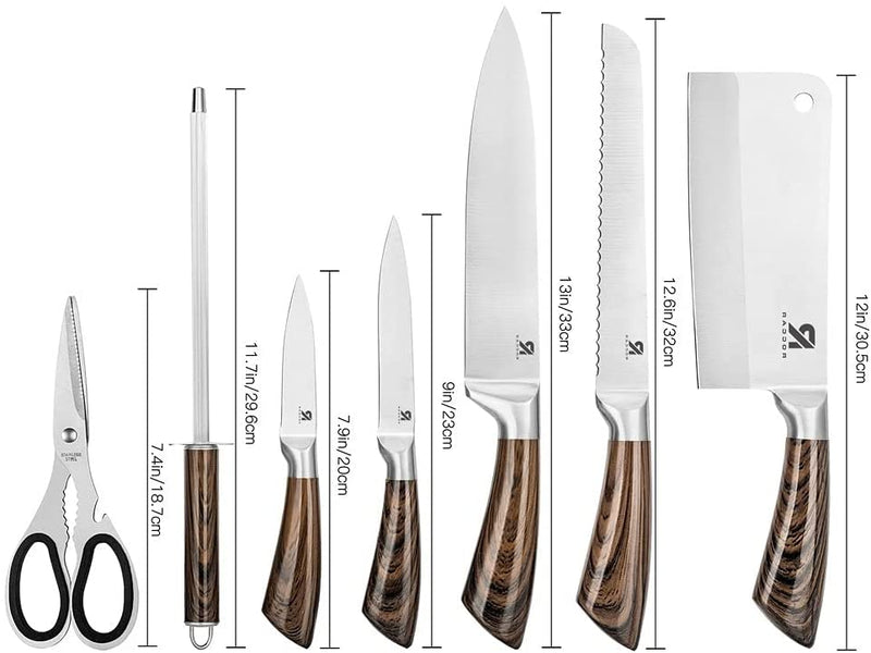 Kitchen Knife Block Set 8 Stainless Steel Knives with Wooden Color - Puck's