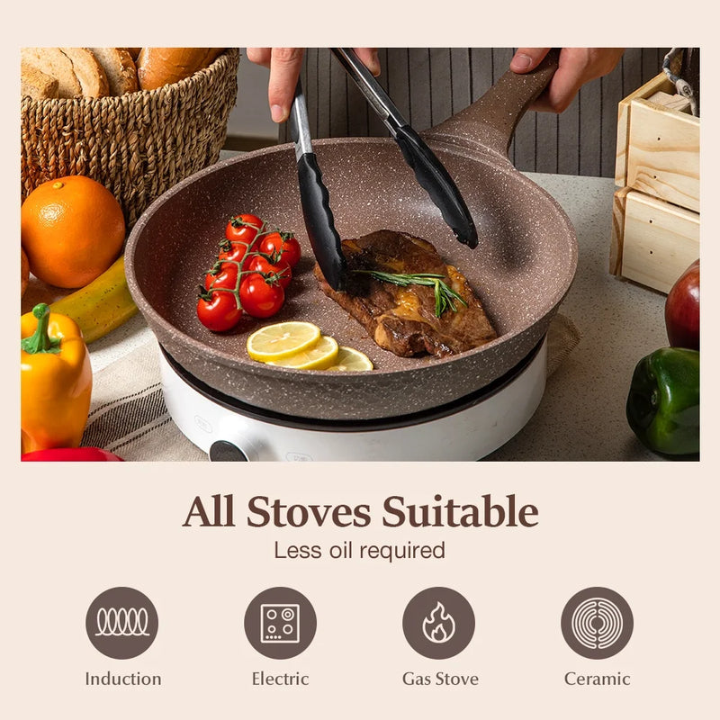Nonstick Granite Cookware Sets, 10 Pcs Brown Pots and Pans, Induction Kitchen Cooking Set - Puck's