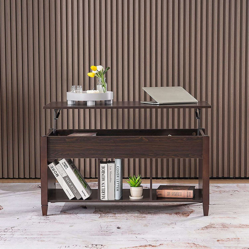 Lift Top Coffee Table, Coffee Table Converst to Dining Table Lift up Coffee Table Espresso Coffee Table Walnut Coffee Table, Coffee Table Lift Top with Hidden Compartment/3 Open Shelves - Puck's