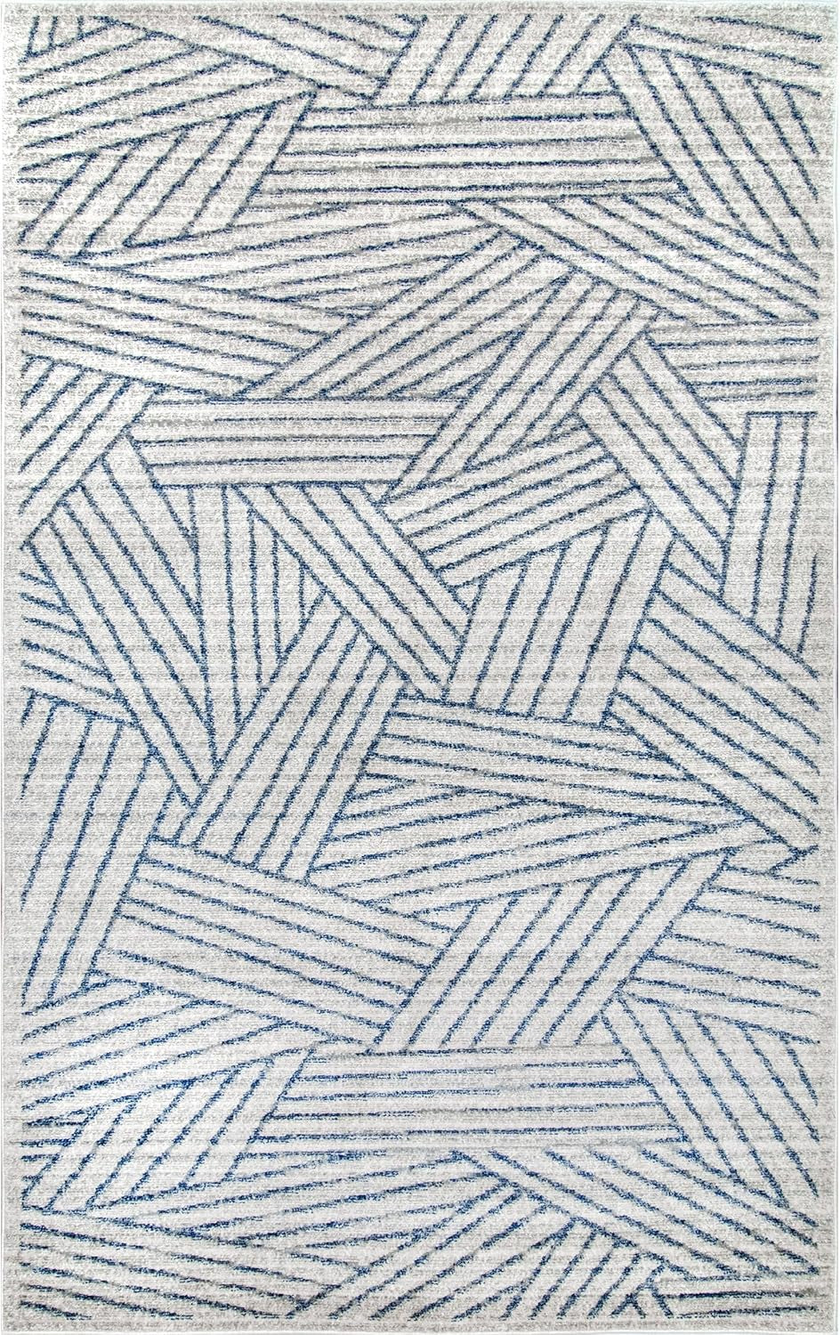 Contemporary Striped Blanca Area Rug, 5X8, Blue - Puck's