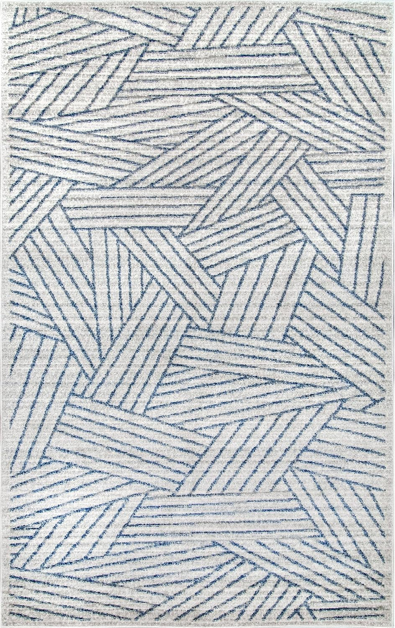 Contemporary Striped Blanca Area Rug, 5X8, Blue - Puck's