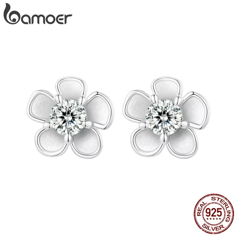 Moissanite 925 Sterling Silver Stud Earrings, Brilliant Sakura Shape VVS1 Clarity Lab Created Diamond Earrings - Puck's