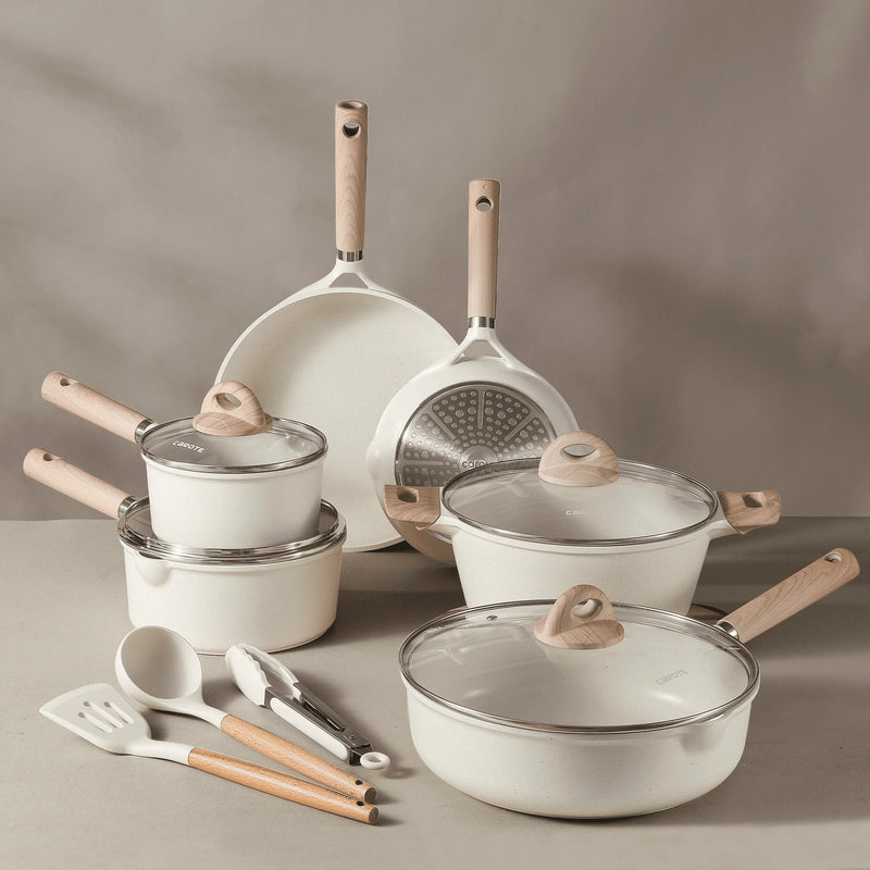 Nonstick Pots and Pans Set,13Pcs Induction Kitchen Cookware Sets White Granite - Puck's