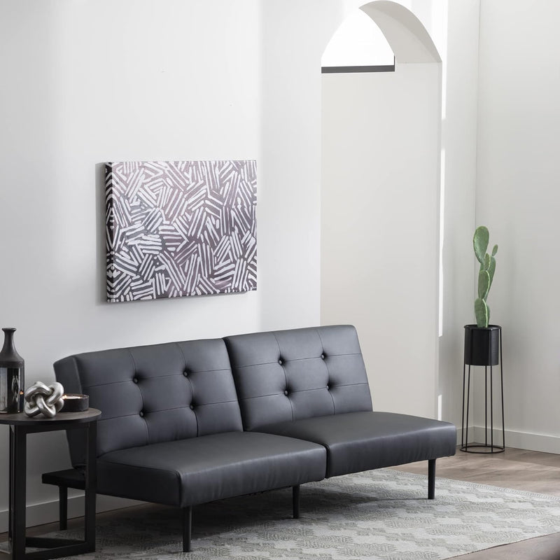 Gilman Futon - Sofa Bed Couch - Small Living Room Furniture - Armless Black Faux Leather - Puck's