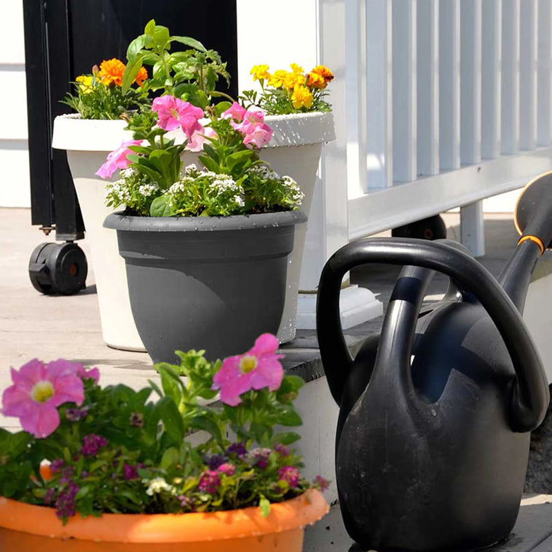 Ariana Pot Planter: 16" - Charcoal - Durable Resin Pot, for Indoor and Outdoor Use, Gardening, Self Watering Disk Included, 6 Gallon Capacity - Puck's