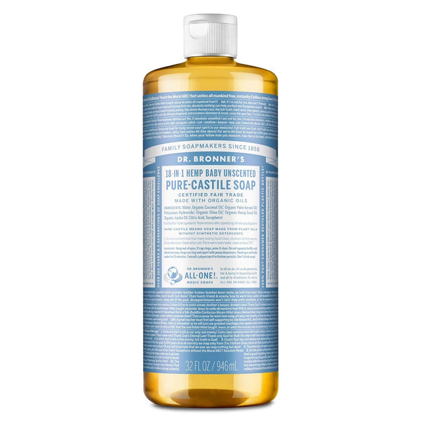 Pure Castile Liquid Soap - Made with Regenerative Organic Certified Oils - 18-In-1 Uses for Face, Body, Hand Gentle on Baby & Sensitive Skin Body Wash Unscented,32Oz - Puck's