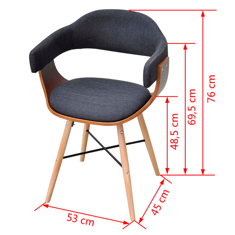 vidaXL Dining Chairs Kitchen Chair for Living Room 2 Pcs Bent Wood and Fabric-3
