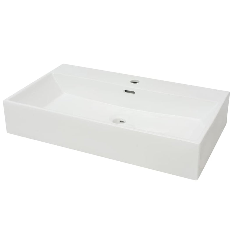 vidaXL Basin with Faucet Hole Ceramic White 30"x16.7"x5.7"-1