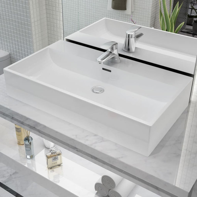 vidaXL Basin with Faucet Hole Ceramic White 30"x16.7"x5.7"-0