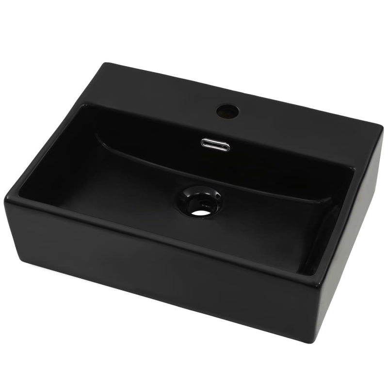vidaXL Basin with Faucet Hole Ceramic Black 20.3"x15.2"x5.9"-1