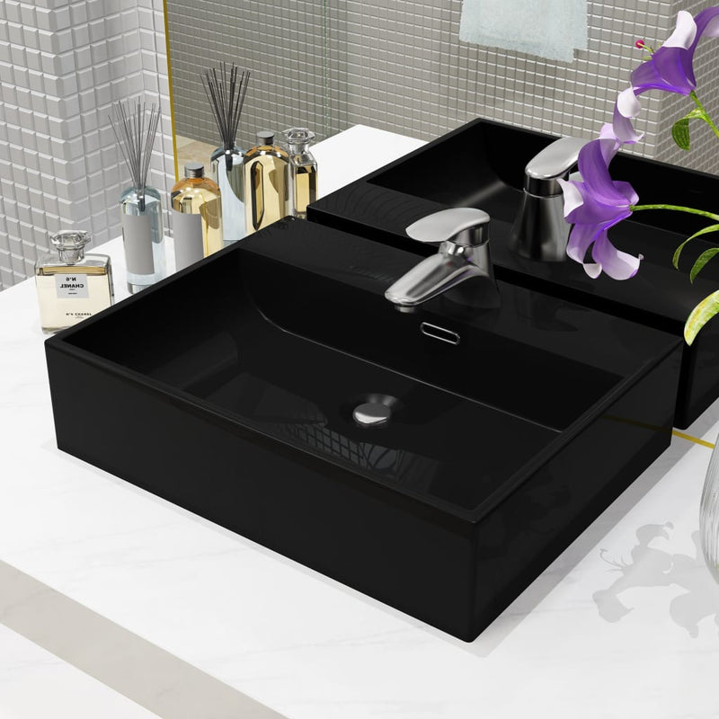 vidaXL Basin with Faucet Hole Ceramic Black 20.3"x15.2"x5.9"-0