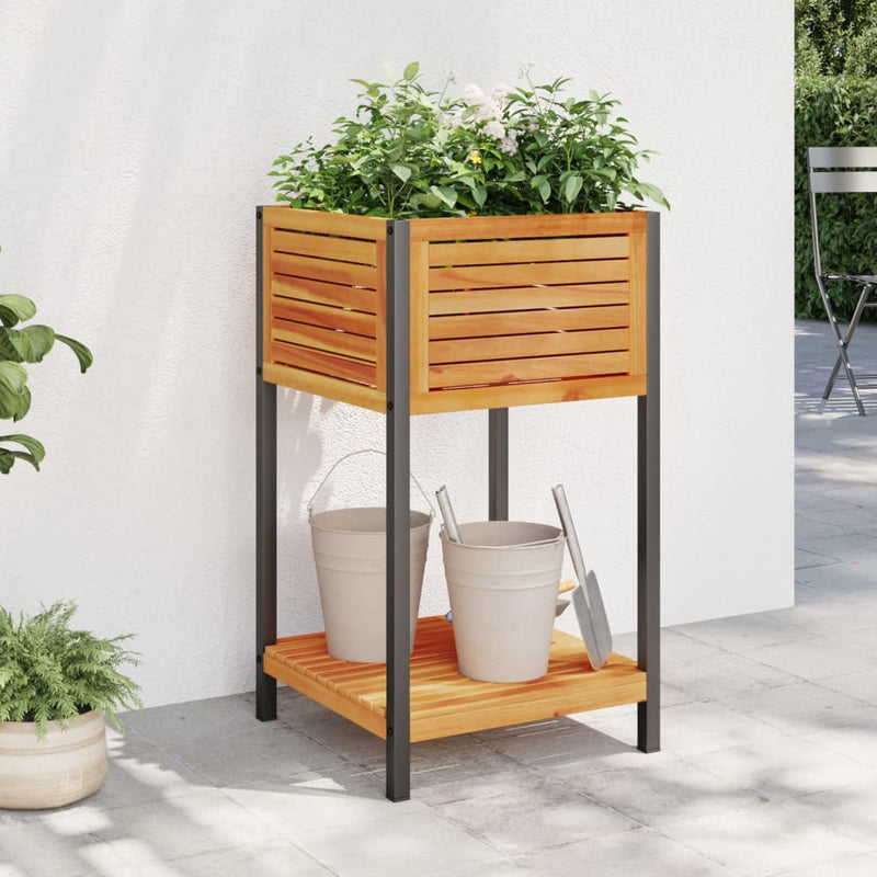 vidaXL Garden Planter with Shelf Outdoor Flower Box Solid Wood Acacia and Steel-0