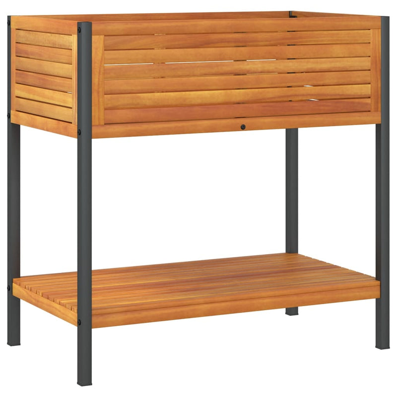 vidaXL Garden Planter with Shelf Outdoor Flower Box Solid Wood Acacia and Steel-2