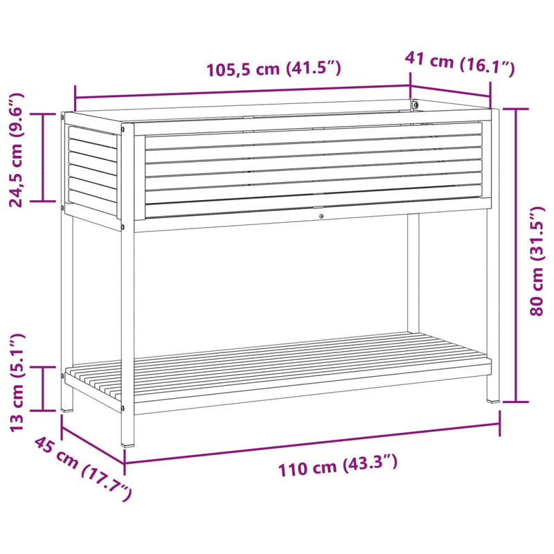 vidaXL Garden Planter with Shelf Outdoor Flower Box Solid Wood Acacia and Steel-1