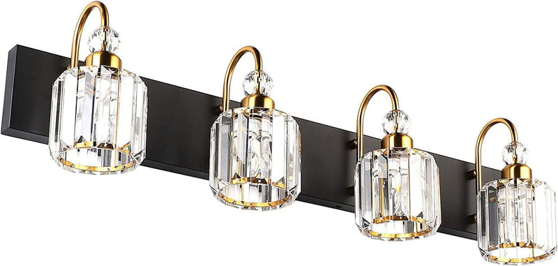 LED Modern Vanity Lights Fixtures 4 Lights Black Vanity Lights Crystal Modern Matte Black Vanity Lights for Bathroom - Puck's