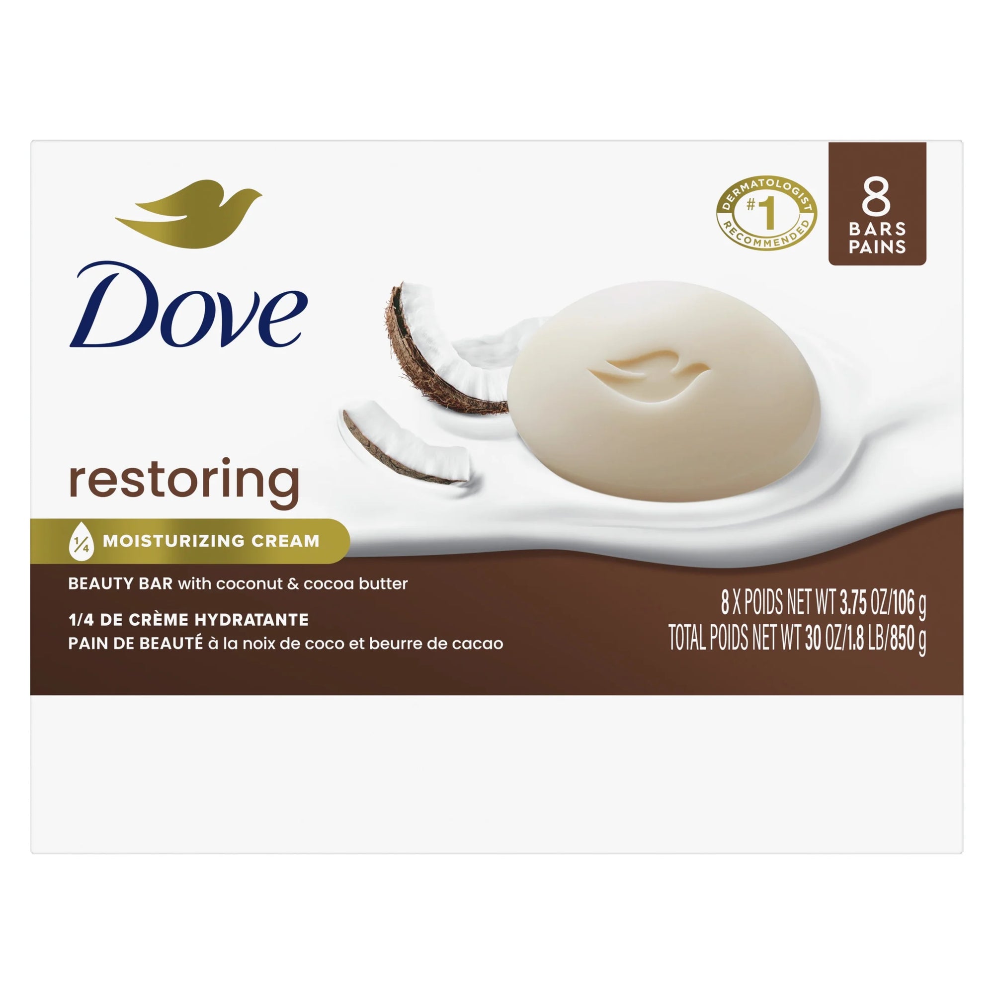 Beauty Bar Soap for Women Restoring Coconut & Cocoa Butter All Skin, 3.75 Oz 8 Bars - Puck's