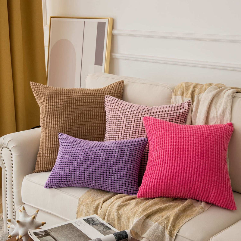 Soft Corduroy Corn Striped Velvet Series Decorative Throw Pillow, 18" X 18", off White, 2 Pack - Puck's