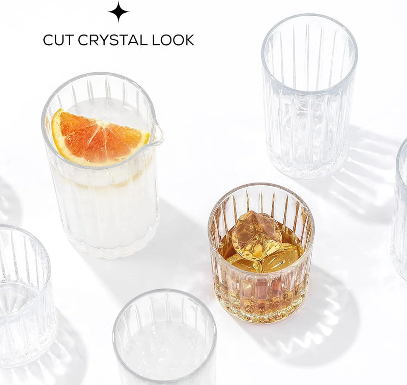 Alina Clear Ribbed Glass Drinking Glass Set, Highball Glasses and Tumbler Glasses - Set of 8 - Puck's
