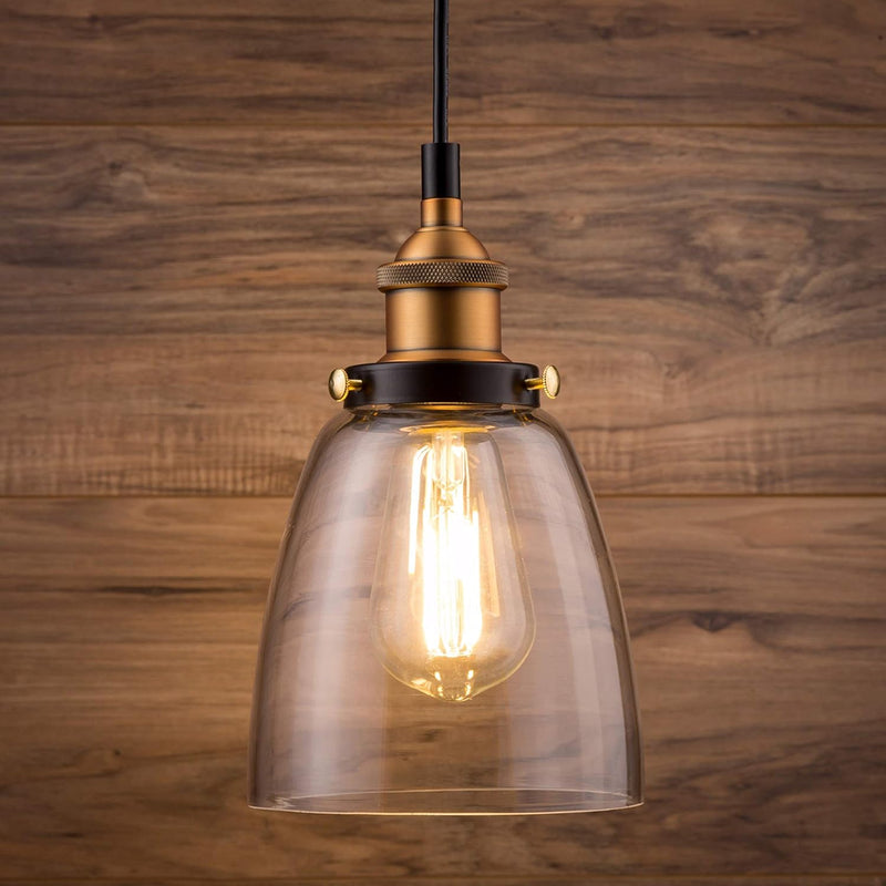 Fiorentino Large Glass Pendant Light Fixture Modern Farmhouse Bell Shaped Kitchen Pendant Lighting over Island Black and Gold Pendant Light Shade over Sink Lighting Fixtures, UL Listed - Puck's