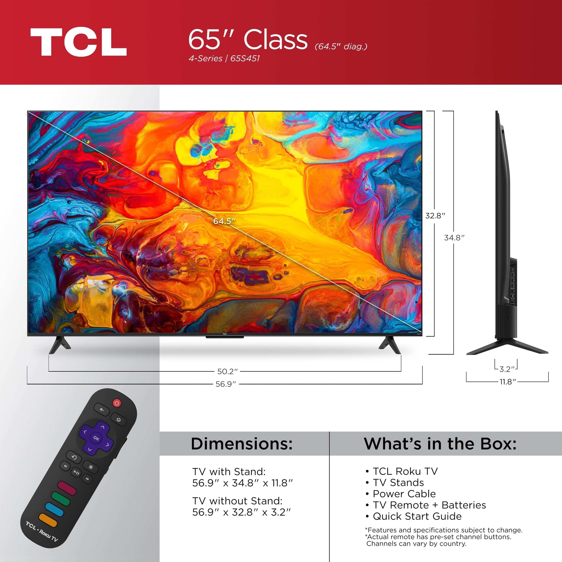 65” Class S4 (65S451) 4K UHD HDR Smart TV with Roku TV - Puck's