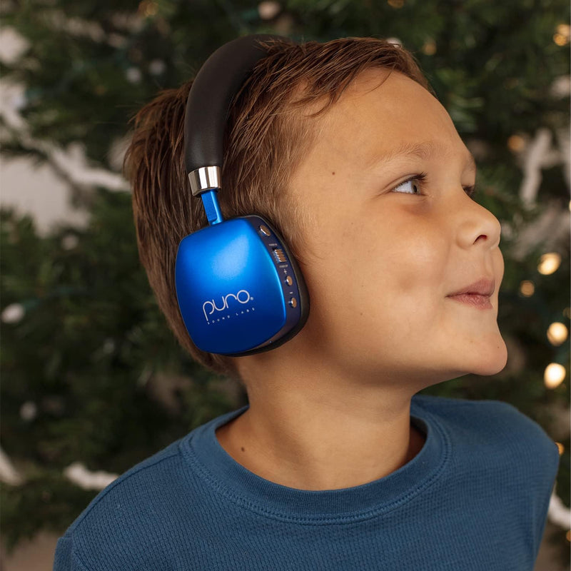 Puroquiets Volume Limited On-Ear Active Noise Cancelling Bluetooth Headphones – Lightweight Headphones for Kids with Built-In Microphone – Safer Sound Studio-Grade Quality (Dark Blue) - Puck's