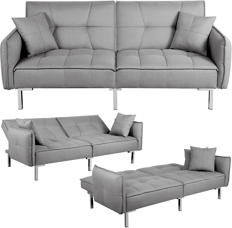Sleeper Sofa Couch Bed Convertible Sofa Modern Futon Couches Sofas Bed Fold up and down Linen Fabric Recliner Couch for Living Room Gray - Puck's