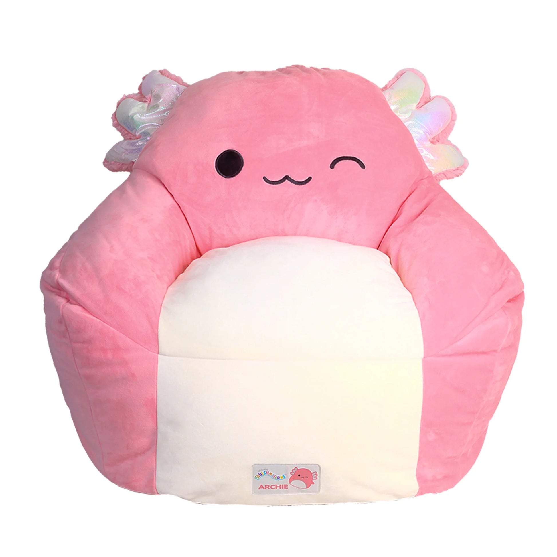 Official Archie Bean Bag Chair - 30 in Wide Kids Squishy Soft Chair, Pink/White - Puck's