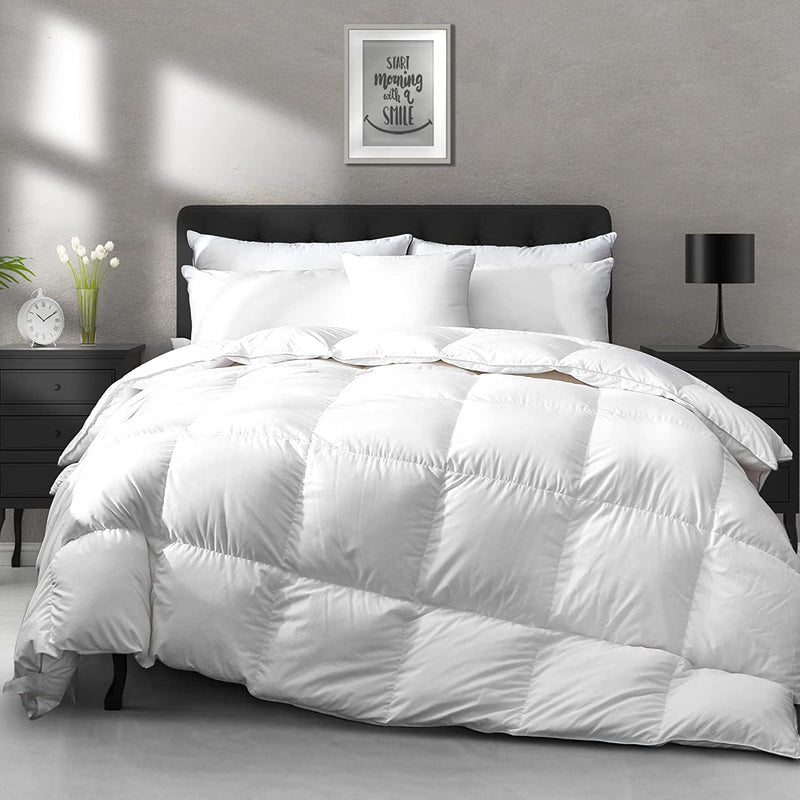 Lightweight down Feather Fibers Comforter Queen Size - Cooling Bed Comforter, Hotel Collection High Fill-Power Thin Duvet Insert for Warm Weather/Hot Sleepers, 90X90, White - Puck's