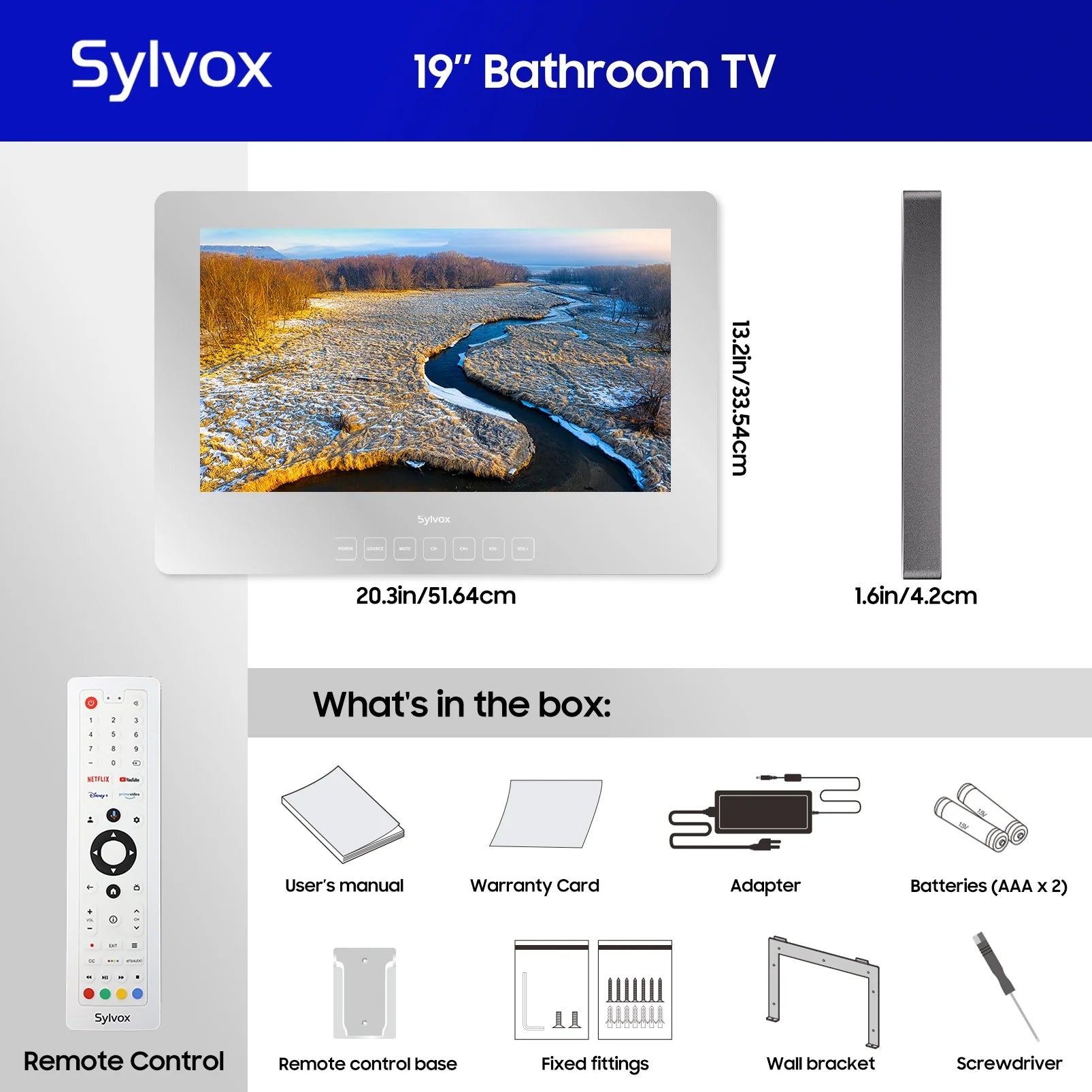 19 Inch Bathroom TV, 1080P Smart Mirror TV Google System NTSC & ATSC Tuner Support Wifi Bluetooth 500 Nits High Brightness, IP66 Waterproof TV for Bathroom Bathtub Hotel Shower Spa (Wall Mount) - Puck's