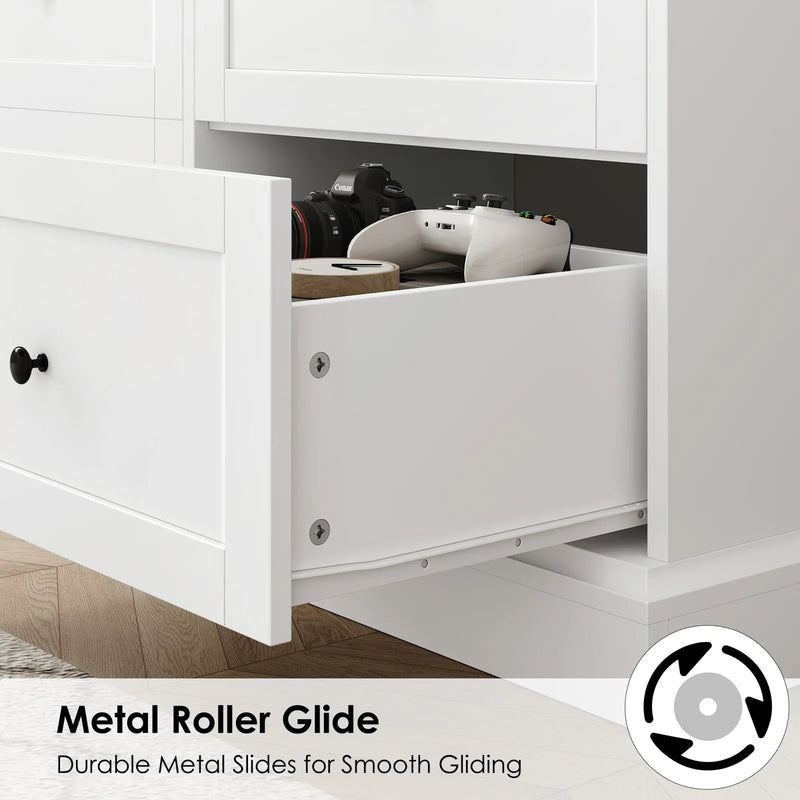 White Dresser with 6 Drawer , 42.5" Wide Double Dresser for Bedroom, Wooden Dresser Chest of Drawers - Puck's
