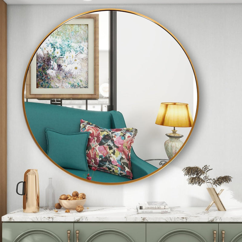 Gold round Mirror, round Mirror 19.6 Inch, Gold Circle Mirror Metal Frame, round Wall Mounted Mirrors for Living Room, Bathroom, Wall, Entryway, Vanity,Trend Style - Puck's