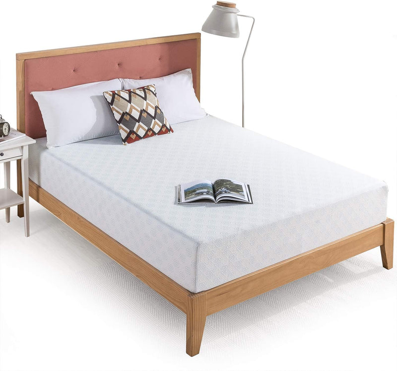 Omkaram Upholstered Platform Bed with Wood Slat Support, Full & 10 Inch Gel-Infused Green Tea Memory Foam Mattress, Full - Puck's